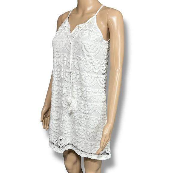 Lily Rose Womens Lace A Line Dress Mini Length V Neck Halter Top White Small - Picture 5 of 10